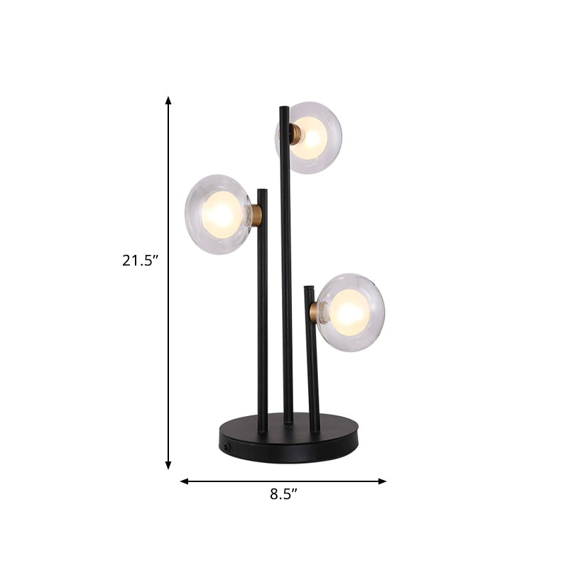 Modern Black Clear Glass Led Night Lamp- 3 Heads For Bedroom Table