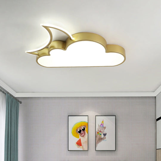 Colorful Cloud Led Flush Mount Lamp For Kids Room With Acrylic Shade Gold