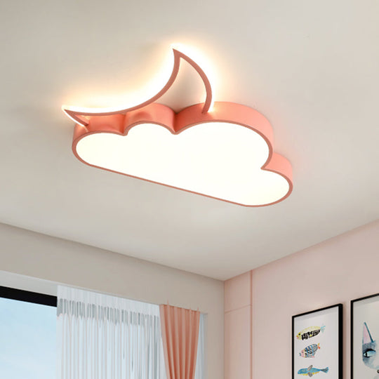Colorful Cloud Led Flush Mount Lamp For Kids Room With Acrylic Shade Pink