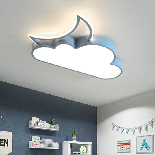 Colorful Cloud Led Flush Mount Lamp For Kids Room With Acrylic Shade Blue