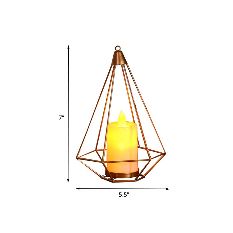 Golden Led Candle Style Table Lamp With Fun Cage Design For Kids Nightstand