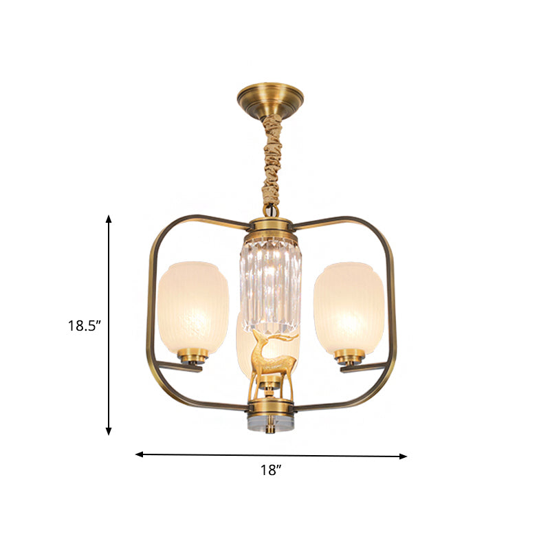 Frosted Glass Pendant Chandelier With Modernist Design - 3/6 Heads In Brass