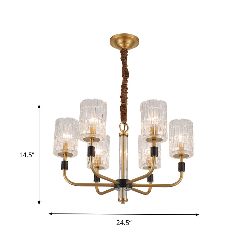 Minimalistic Crystal Block Chandelier With Brass Finish 3/6-Light Ceiling Pendant Lamp