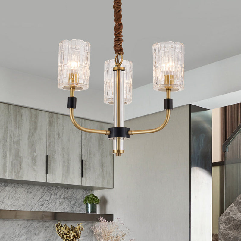 Minimalistic Crystal Block Chandelier With Brass Finish 3/6-Light Ceiling Pendant Lamp 3 /