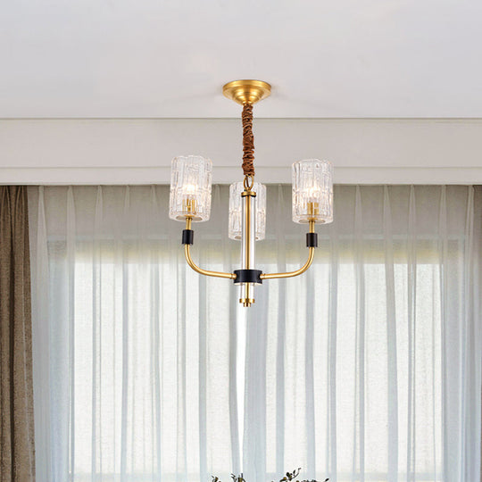 Minimalistic Crystal Block Chandelier With Brass Finish 3/6-Light Ceiling Pendant Lamp
