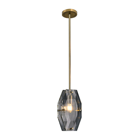 Minimalist Double Panel Pendant Lighting with 1-Bulb Faceted Crystal Ceiling Fixture in Brass