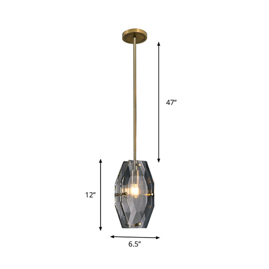 Double Panel Pendant Lighting: Faceted Crystal Ceiling Hang Fixture In Brass 1-Bulb