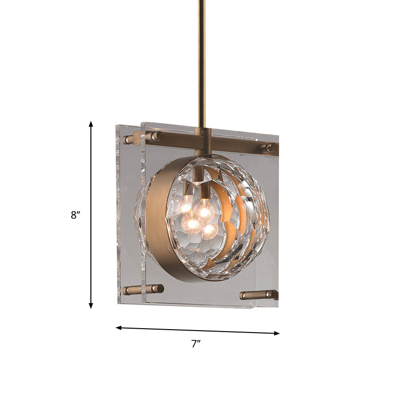 Modern Beveled Crystal Pendant Lamp with Brass Finish - Perfect for Bedroom Ceiling