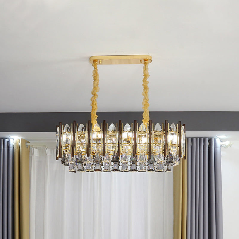 Contemporary Crystal Cone Island Light Fixture With Gold Finish - 10 Bulbs Ceiling Suspension Lamp