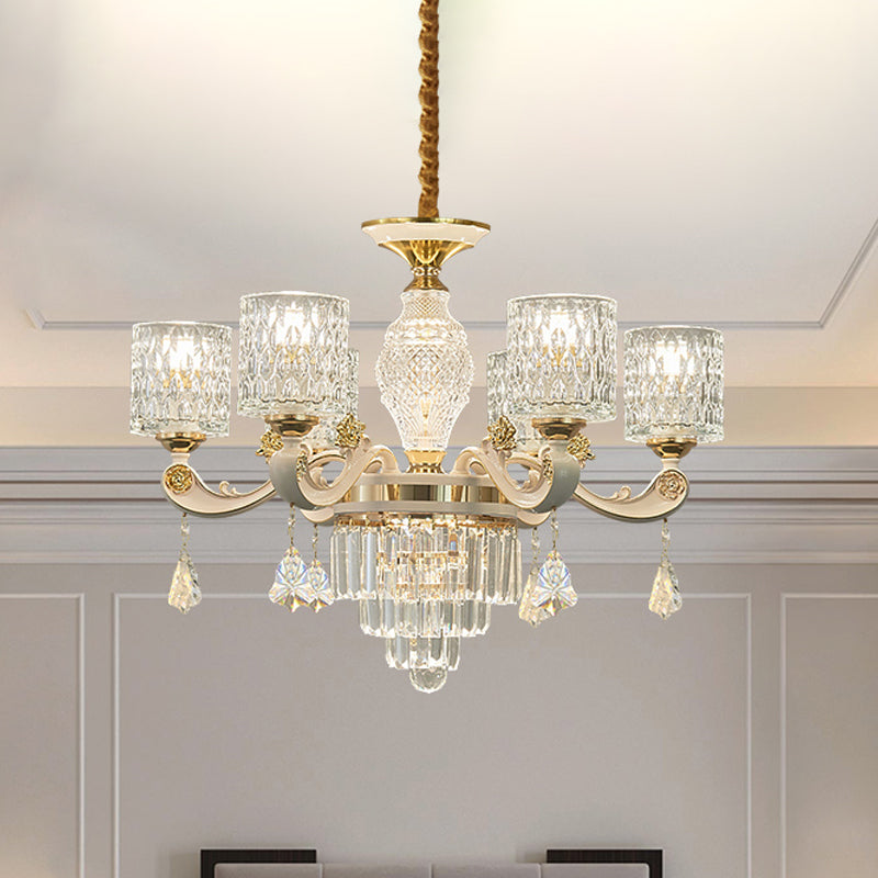 Modern Gold Cylinder Crystal Pendant Chandelier - 6/8-Light Dining Room Lamp Fixture 6 /