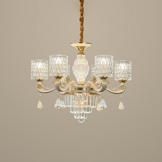 Modern Gold Cylinder Crystal Pendant Chandelier - 6/8-Light Dining Room Lamp Fixture