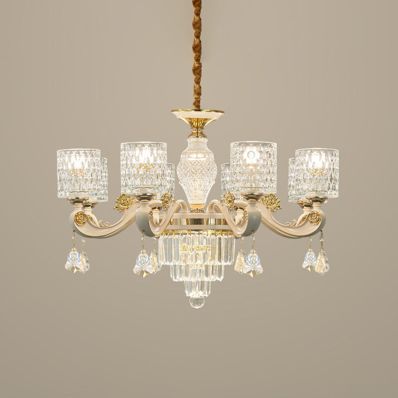 Modern Gold Cylinder Crystal Pendant Chandelier - 6/8-Light Dining Room Lamp Fixture