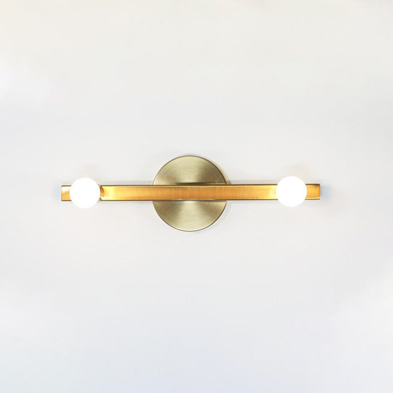 Modern Gold Metallic Linear Sconce Light With 2 Bulbs Wall Mounted Vanity Lamp Fixture