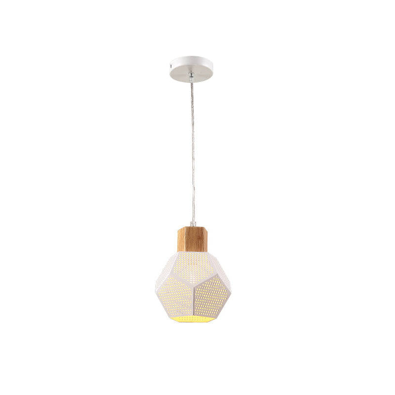 Modern White Bedroom Pendant Light Kit With Metal Polyhedron Shade