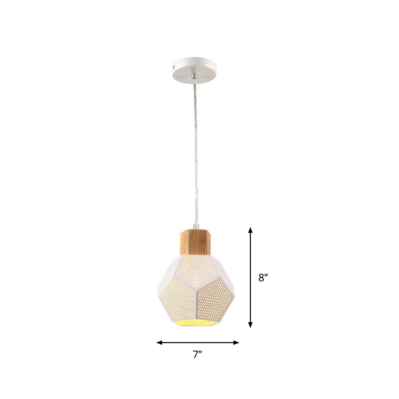 Modern White Bedroom Pendant Light Kit With Metal Polyhedron Shade