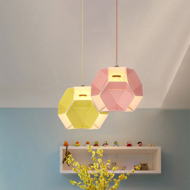 Hexagon Macaron Drop Pendant Light in Yellow/Pink for Restaurants