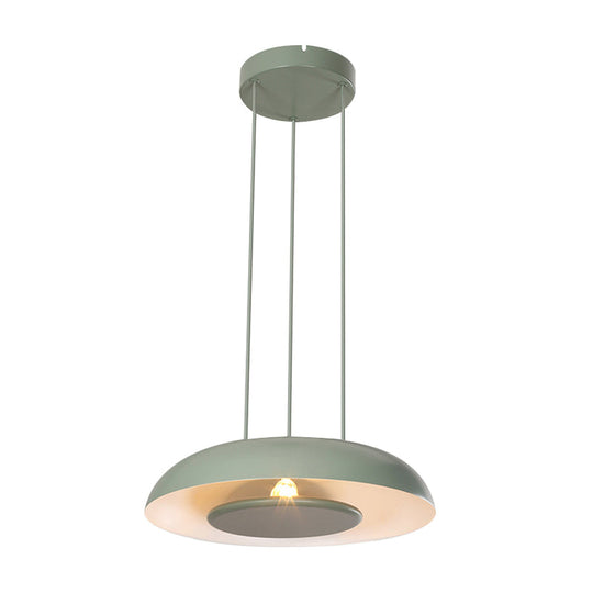 Macaron Single Iron Pendant Lamp with Disc Bottom - Pink/Blue/Green