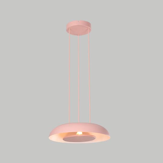 Macaron Single Iron Pendant Lamp with Disc Bottom - Pink/Blue/Green