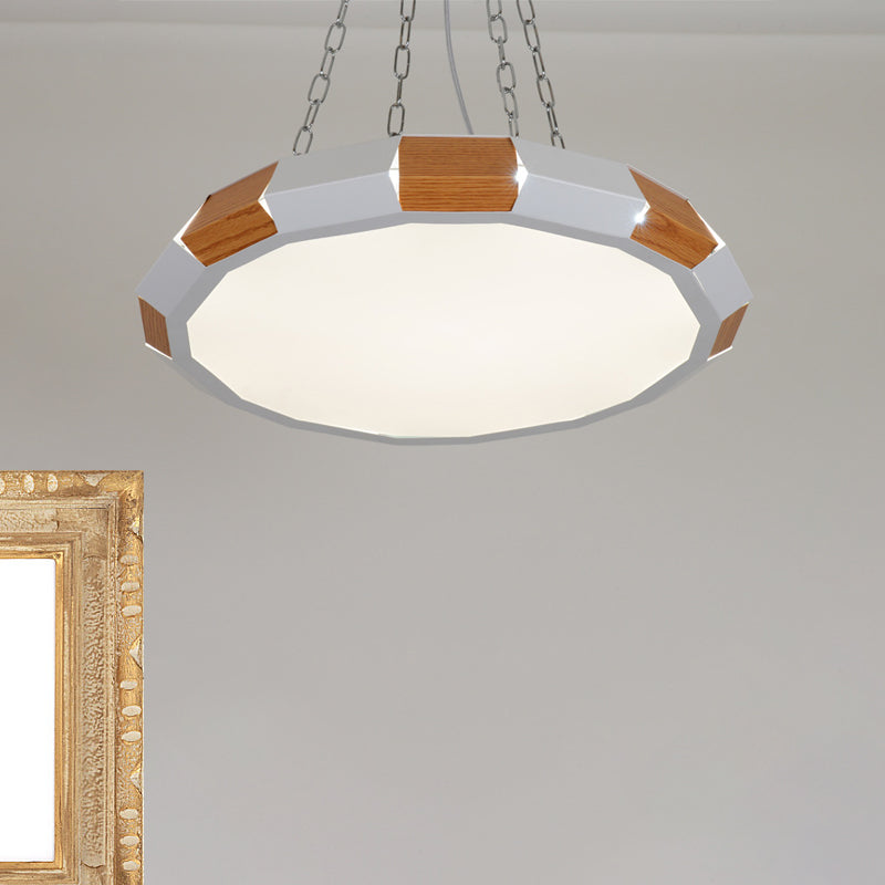 Modernist White And Wood Led Suspension Pendant Light With Iron Spliced Round Design - Warm/White /