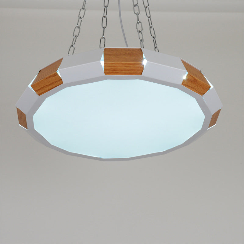 Iron Spliced Round Hanging Lamp: Modernist White/Wood LED Suspension Pendant Light - Warm/White Light