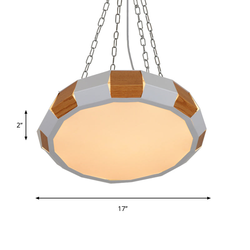 Iron Spliced Round Hanging Lamp: Modernist White/Wood LED Suspension Pendant Light - Warm/White Light