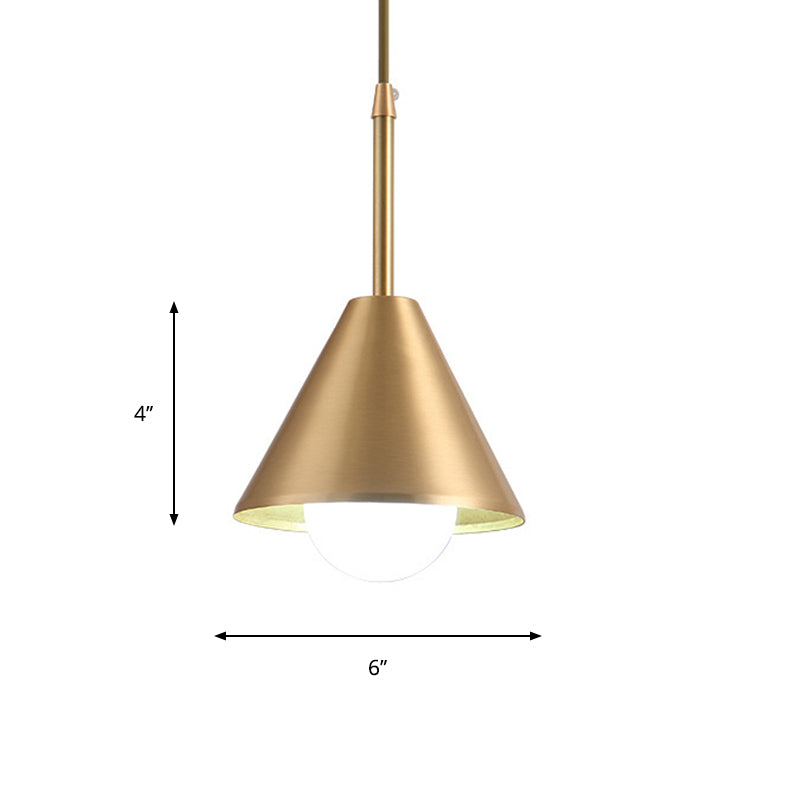 Brass Cone Pendant Light for Dining Table - Mid Century Single-Bulb Ceiling Suspension Lamp