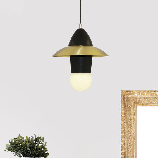 Black and Gold Mid Century Hanging Pendant Flare Dress Ceiling Lamp with 1-Light for Sitting Room