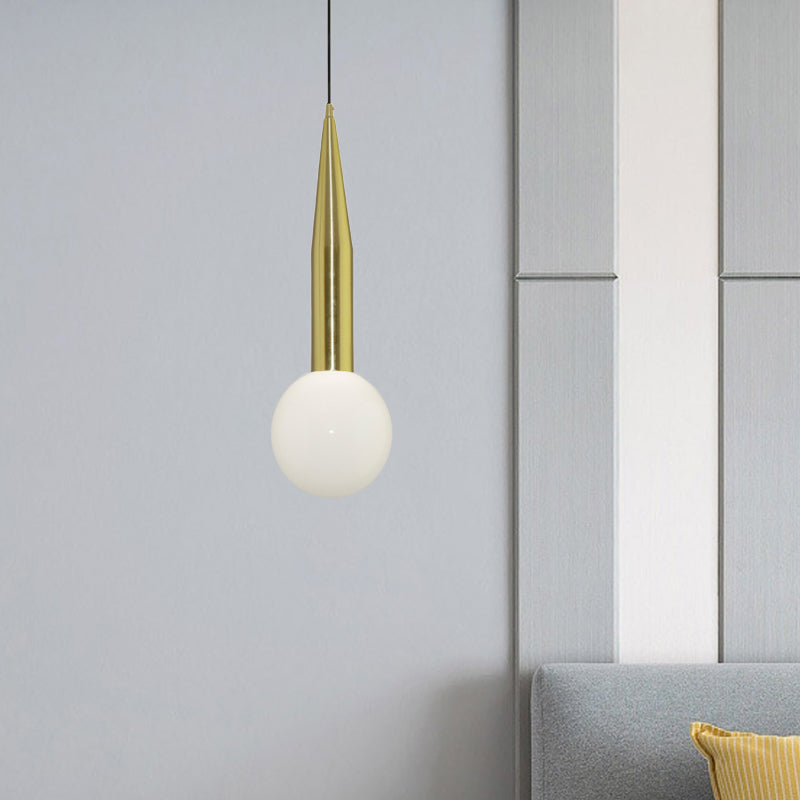 Gold Metallic Postmodern Bedside Pendant Light Kit With Ball Milk Glass Shade
