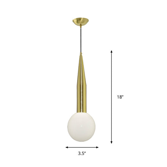 Gold Metallic Postmodern Bedside Pendant Light Kit With Ball Milk Glass Shade