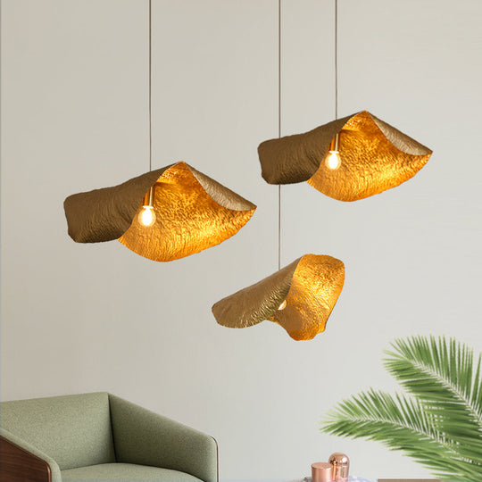 Postmodern Brass Pendant Lamp With Withered Leaf Design