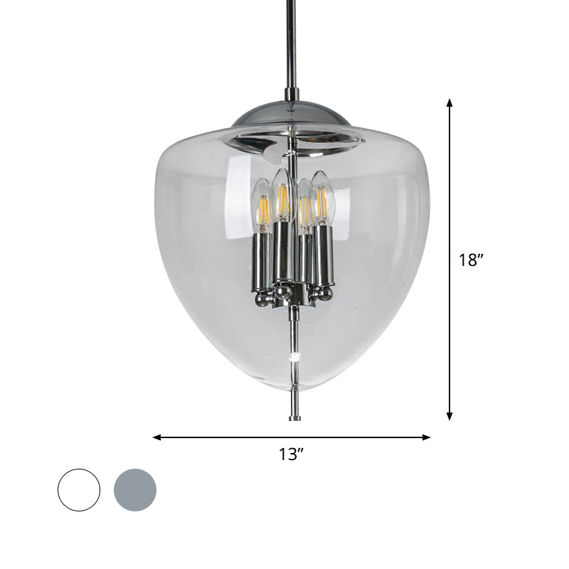 Industrial Chrome Pinecone Pendant Chandelier - Clear/Smoke Gray Glass - 4 Lights - Restaurant Hanging Lamp Kit