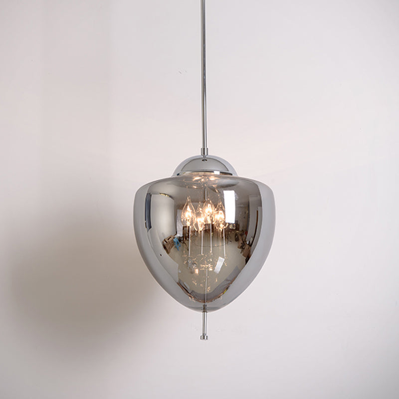 Industrial Chrome Pinecone Pendant Chandelier - Clear/Smoke Gray Glass 4-Light Hanging Lamp Kit For