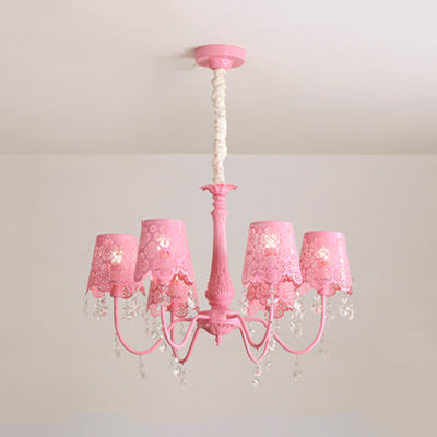Contemporary Crystal Metal Pendant Chandelier For Living Room 6 / Pink