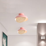 Ceiling Light With Mobile Wood Shield - Macaron Iron Flush Mount Led Yellow/Pink/Green Foyer Pink