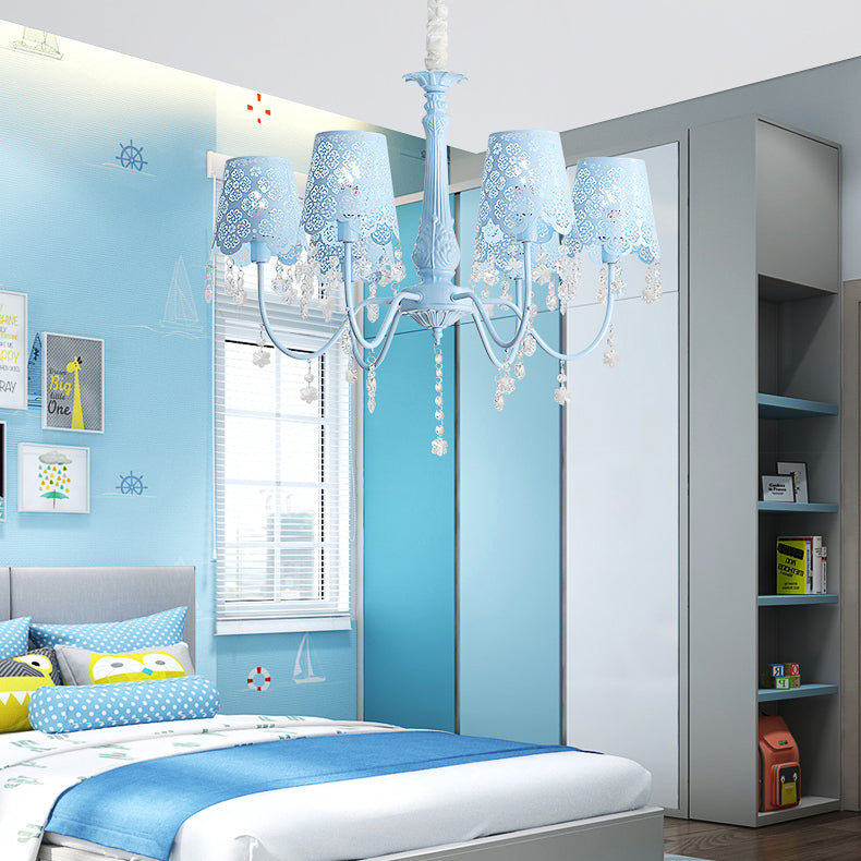 Contemporary Crystal Metal Pendant Chandelier For Living Room 6 / Blue