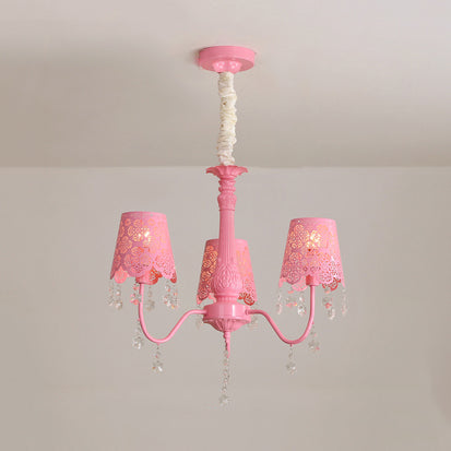Contemporary Crystal Metal Pendant Chandelier For Living Room 3 / Pink