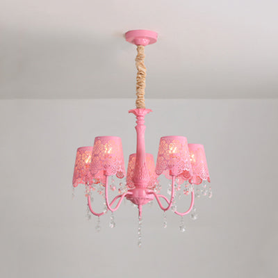 Contemporary Crystal Metal Pendant Chandelier For Living Room 5 / Pink