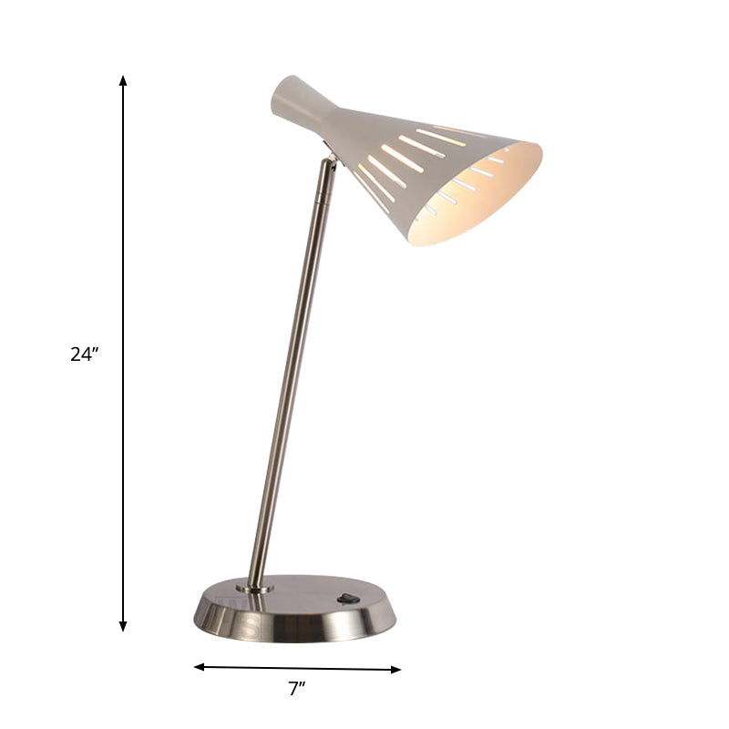 Modern Rotatable Table Lamp In White With Iron Horn Shape Cutouts - Single Bedroom Night Stand Light