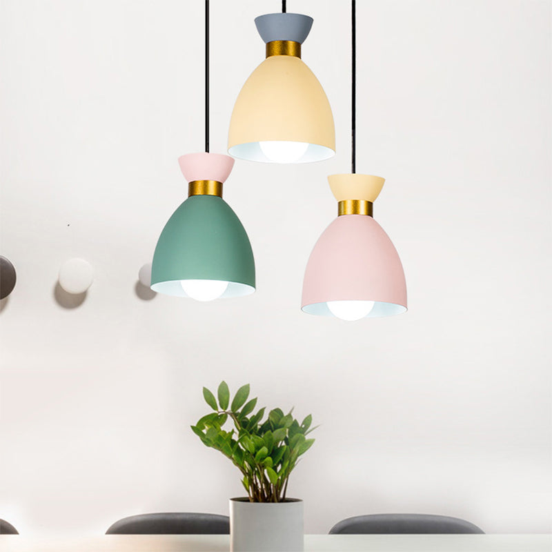 Macaron Cluster Pendant Light with Aluminum Shade in Green-Yellow-Pink - 3 Light Cup Hanging Fixture