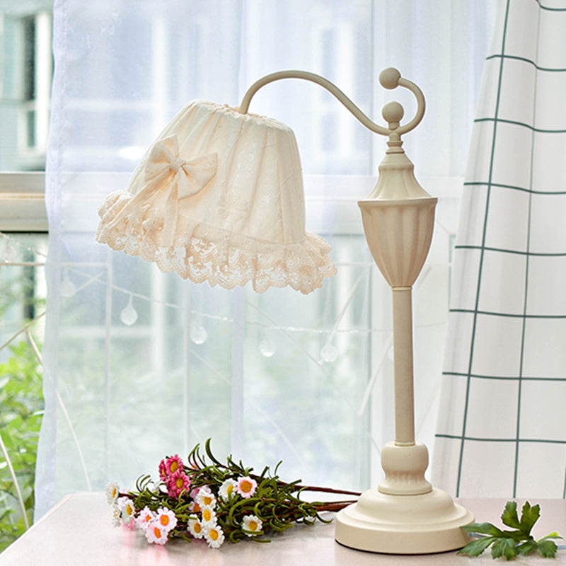 White Lace Trim Kids Nightstand Light With 1-Light - Perfect For Girls Bedroom