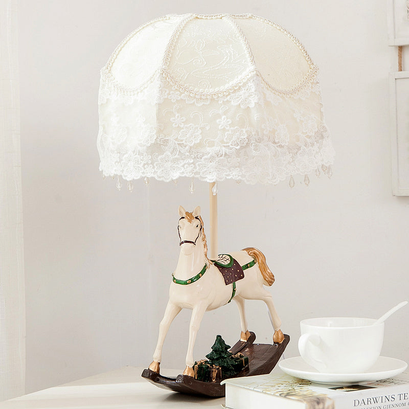 White Lace Kids Table Lamp With Rocking Horse Seesaw Base / A