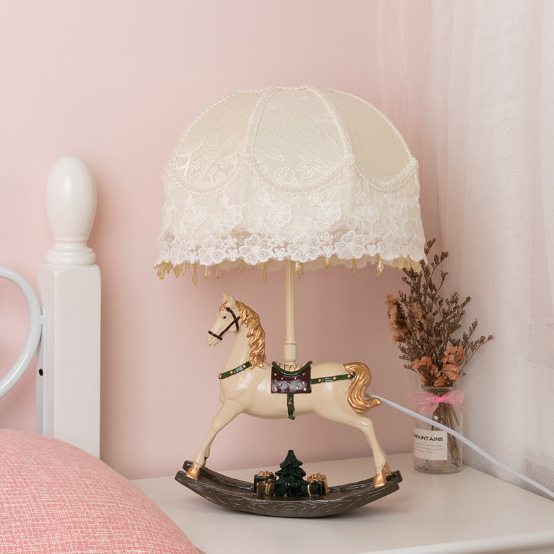 White Lace Kids Table Lamp With Rocking Horse Seesaw Base