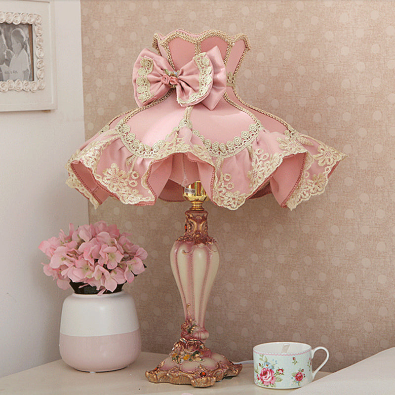 Pink Court Dress Lamp - Kids Nightstand/Table Lighting With Lace Frill 1 Bulb