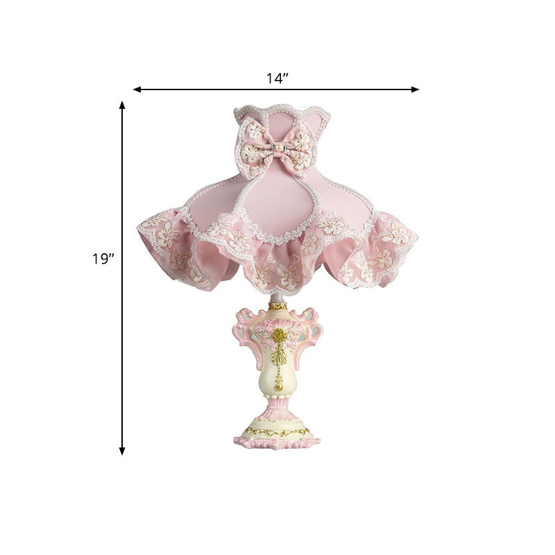 Royal Dress Girls 1-Light Bedside Lamp With Pink Fabric Shade & Sculpted Base - Kids Style Table
