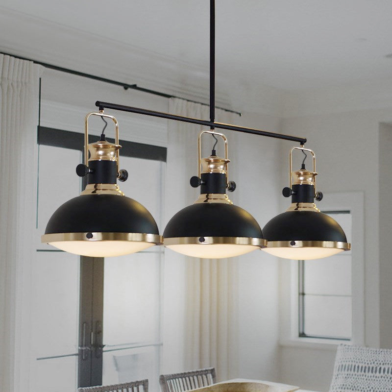 Farmhouse 3-Light Island Pendant With Black Metal Dome Shade For Dining Room Down Lighting
