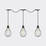 Industrial Pear Cage Pendant Chandelier With 3/5/7 Bulb Multi Light Kit In Black Iron