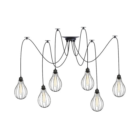 Vintage Iron Pear Cage Swag Pendant Lamp Black Multiple Hanging Lights 2/3/6 Light Options