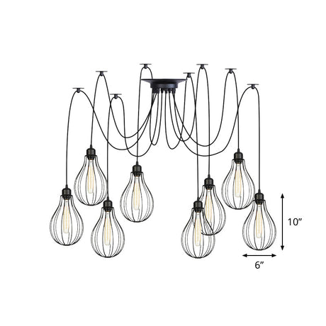 Vintage Iron Pear Cage Swag Pendant Lamp Black Multiple Hanging Lights 2/3/6 Light Options