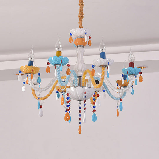 Colorful Kids Chandelier With Fake Candle & Crystal Accents Perfect For Game Room
