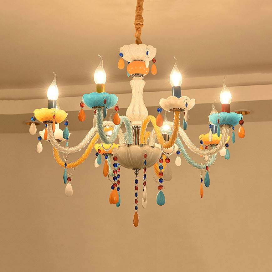 Colorful Kids Chandelier With Fake Candle & Crystal Accents Perfect For Game Room
